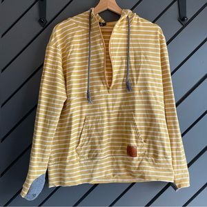 Ampersand Avenue yellow HalfZip striped drawstring hoodie sweatshirt thumb holes